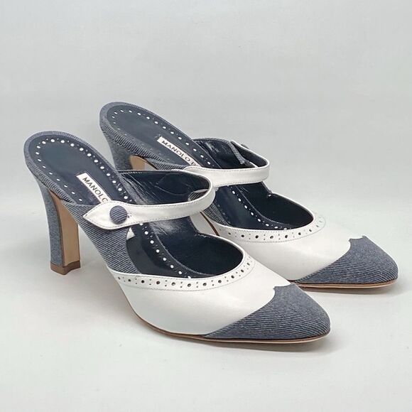 Manolo Blahnik Agathanu 90MM Brogue Mules size 38 - Picture 3 of 14